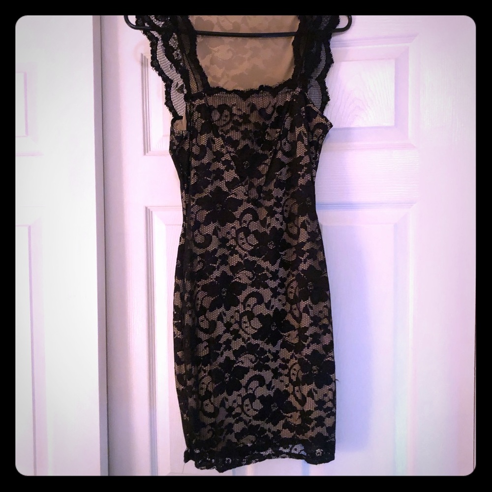 Black lace and nude dress